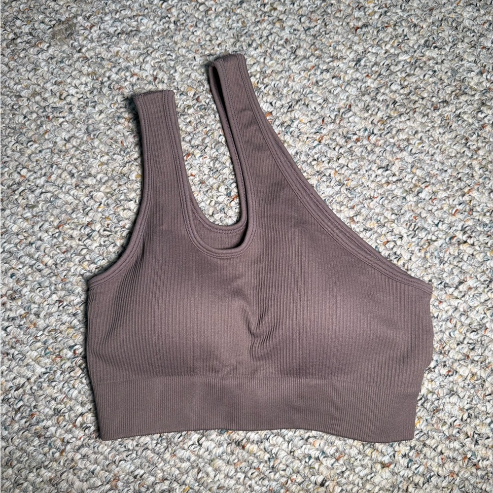 Brown Ribbed Sports Bra
